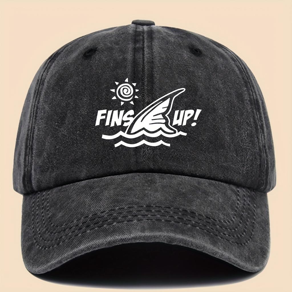 Fins Up! Shark Fin Print Deep Sea Design Baseball Cap Adjustable Unisex Dad Hat