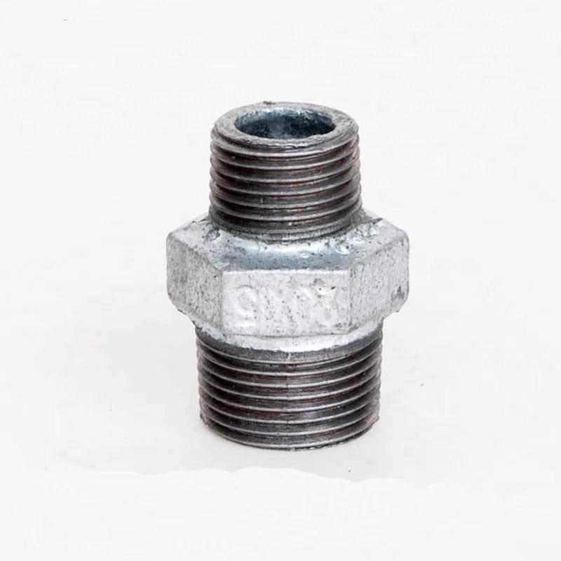 Conector de Nipple Hexagonal Galvanizado de Duas Pontas, Conexão para Tubo de Ferro Maleável, Opções de Diâmetro Igual e Variável