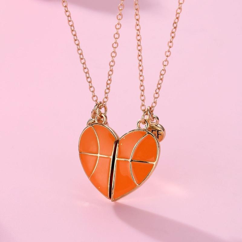 2Pieces Pendant Necklaces Basketball Shaped Pendant Necklaces Jewelry Alloy Material Birthday Gift for Women Men Girls