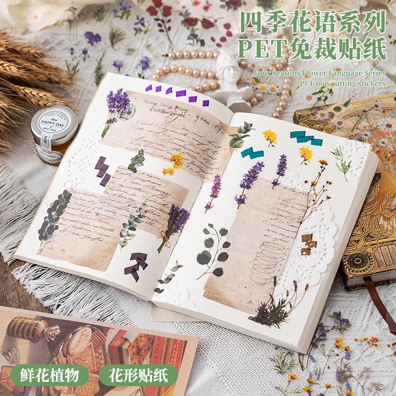 Floral PET Stickers Ins Aesthetic for Journaling Decoden DIY Scrapbook Girl Craft Supplies