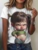 Summer Women's Casual Round Neck T-shirt 3D Printed Cartoon Girl Pattern Y2K Style T-shirt Women's Top