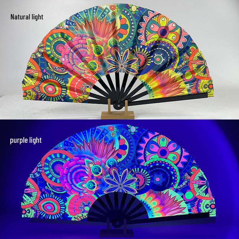 Leuchtender faltbarer Kung-Fu-Party-Fächer mit UV-fluoreszierender Leuchtkraft