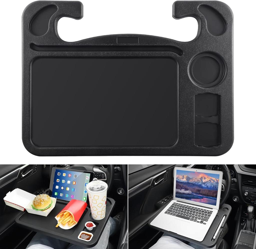 Car Steering Wheel Desk for Laptop,Multipurpose Travel Car Accessories, Car Seat Stand Trays for Eating, Steering Wheel Under Table Console(Black)