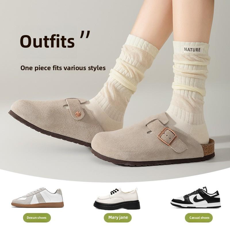 5 Pairs Women's Long Spring and Autumn Thin Boneless Cotton Mesh Slim Pile Summer Long Calf Socks