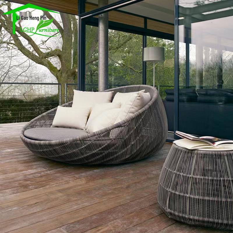 Round Rattan Outdoor Sofa Bed for Patio, Terrace, or Poolside Lounge