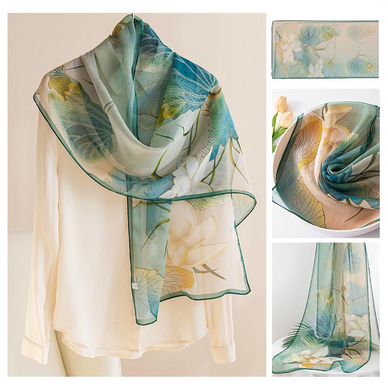 Korean Atmosphere Scarf for Women's New Spring and Summer Style Mulberry Silk Screen Printed Shawl Gift for Elders