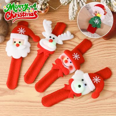 Christmas Glow Snap Bracelet Plush Reindeer Slap Wristband Cartoon Character Kids Gift Holiday Party Favor Toy