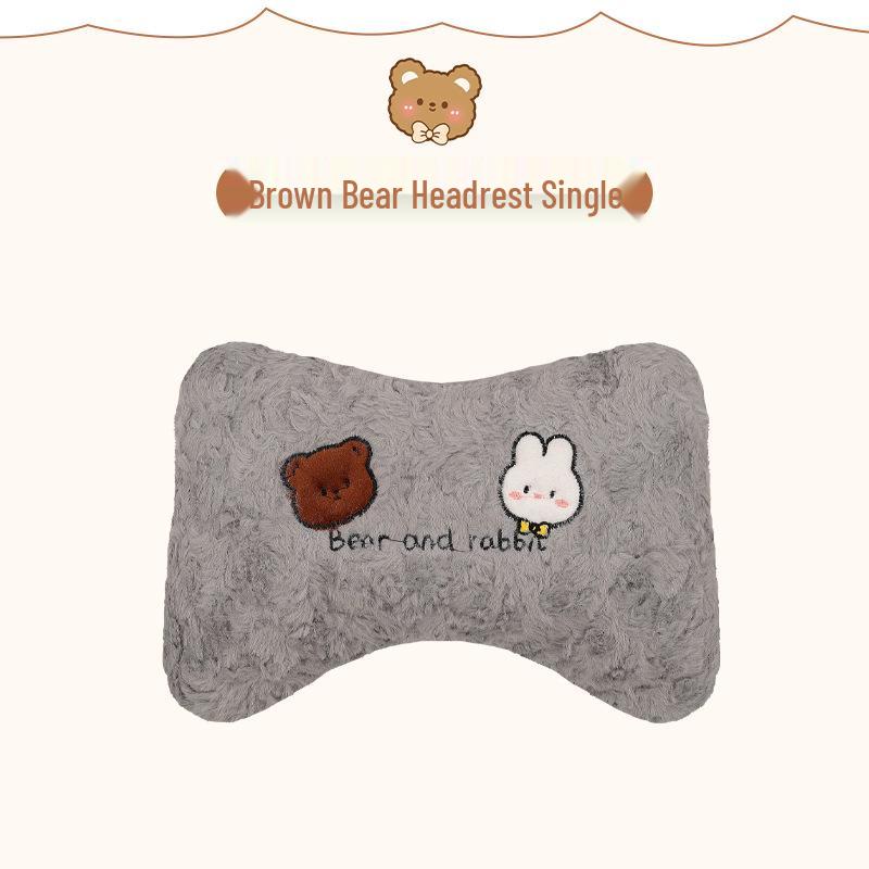 Winter Plush Car Seat Cushion - Cartoon Bear & Rabbit Design