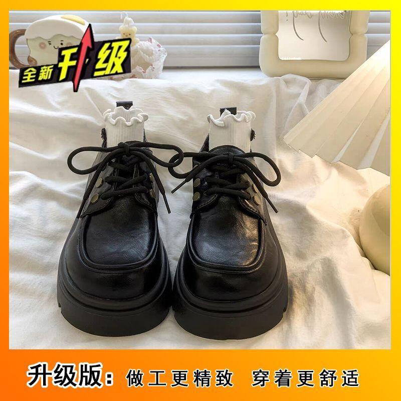 

Черные кожаные туфли в ретро-британском стиле, женские, осень-зима 2024 года, новые универсальные туфли jk на толстом каблуке и платформе 35