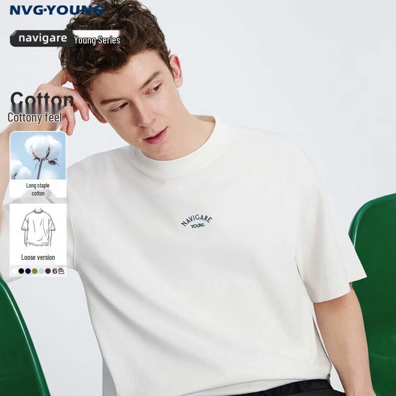 Navigare Men's Embroidered Loose Fit Round Neck Short Sleeve T-Shirt 3325506507