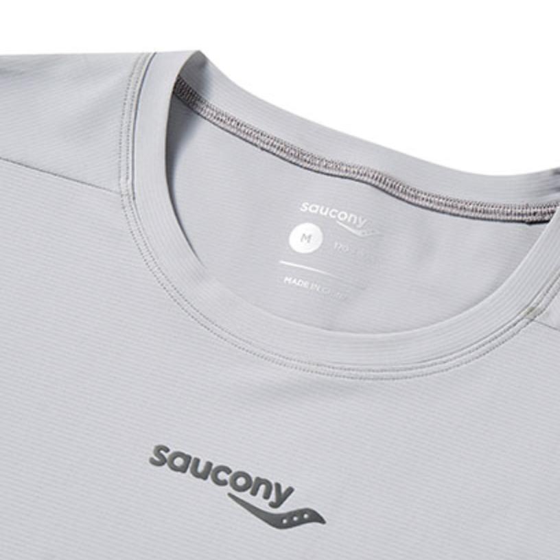 SAUCONY Solid Color Logo Round Neck Short Sleeve T-Shirt Men Tops Light-Gray SC2239061-2