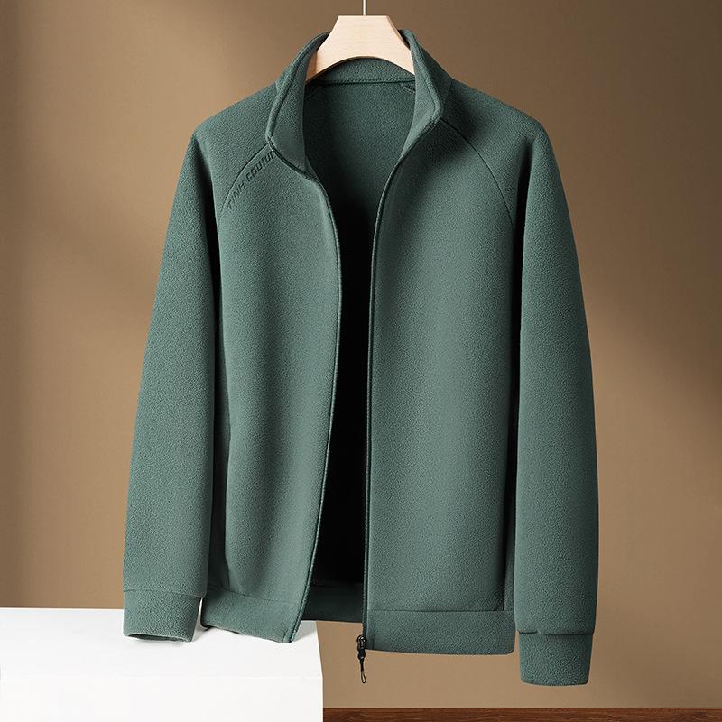 Jacket Zipper Cardigan Sweatshirt Men's Stand Up Collar Fleece Solid Color Casual Fleece Jacket