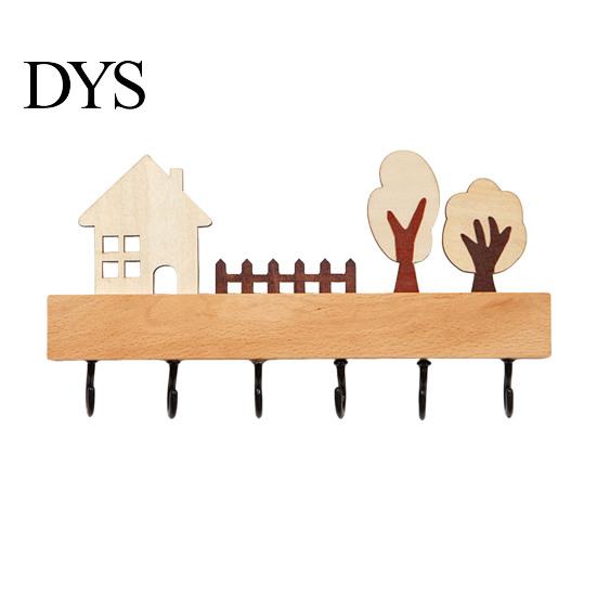 Solid Wood Coat Rack Wooden Key Holder, Organizer with 6 Hooks, Modern Wall Hooks for Entry Mounted Hanger Entryway Kitchen And Office Holder