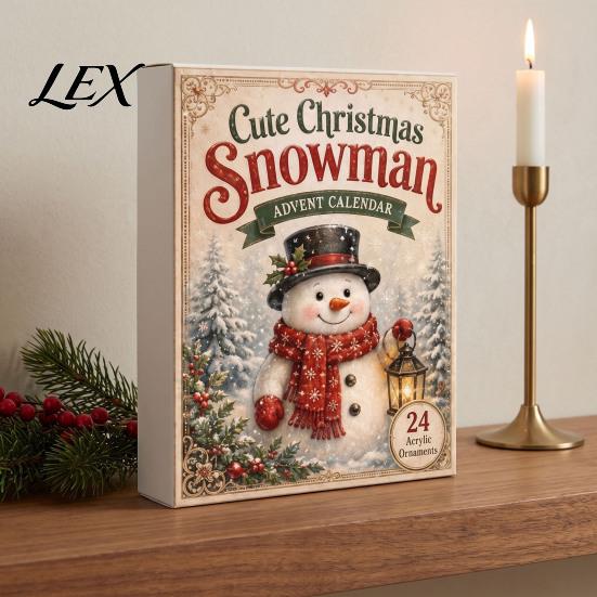 Christmas Party Favors Snowman Countdown Calendar, 24-Day Acrylic Ornament Set with Winter Tree Ornaments Figures, Hanging Decor, Holiday Gift