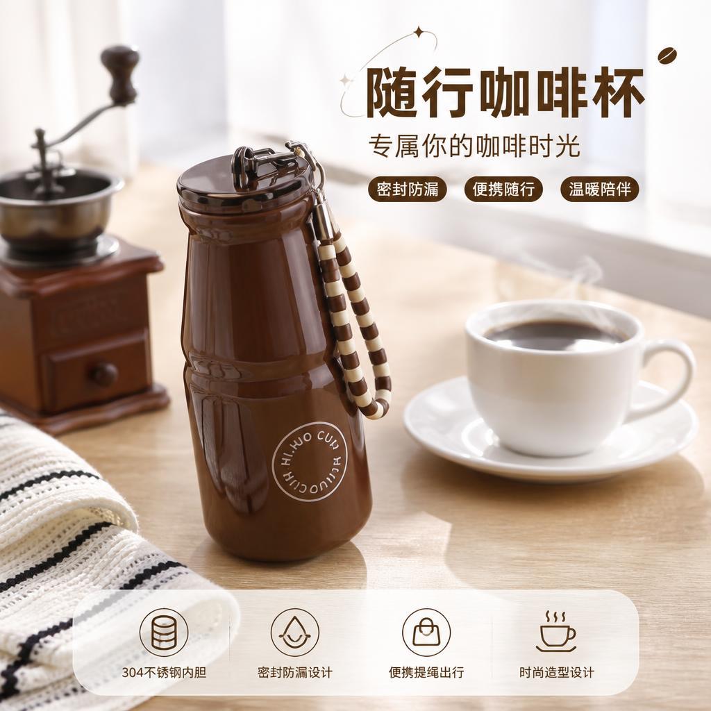 Mini milk cup, compact and portable thermos cup, women's high-value pocket coffee cup, retro stainless steel water cup