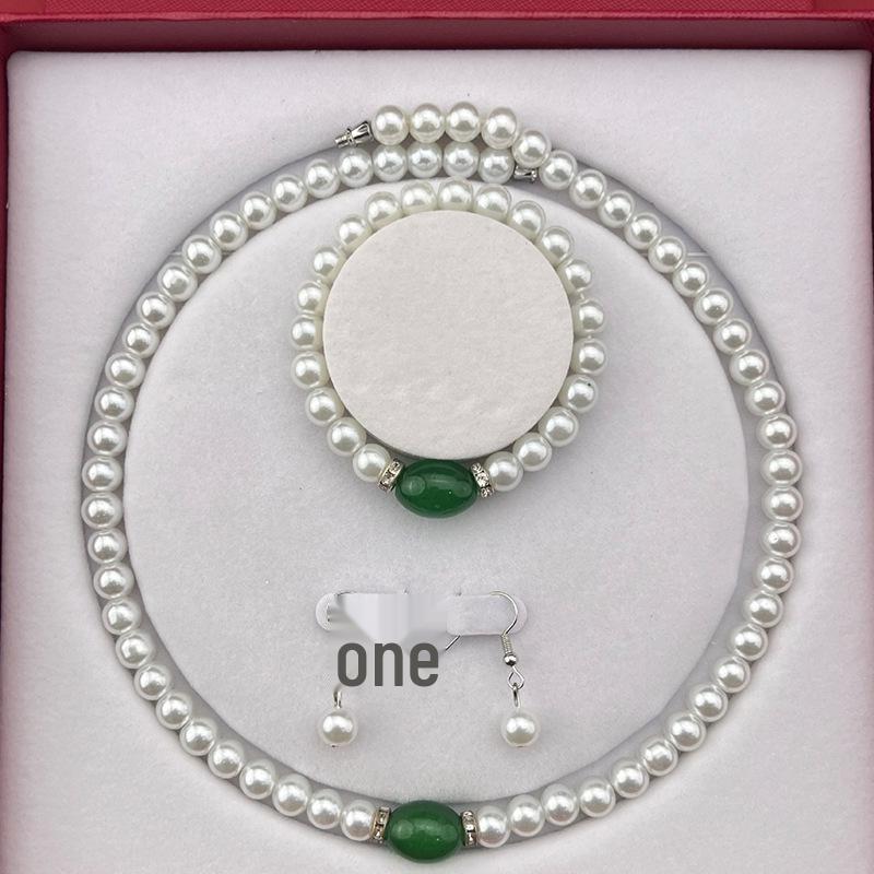 Collar de Perlas con Cierre de Lingote de Ágata Verde – Regalo Elegante para el Día de la Madre