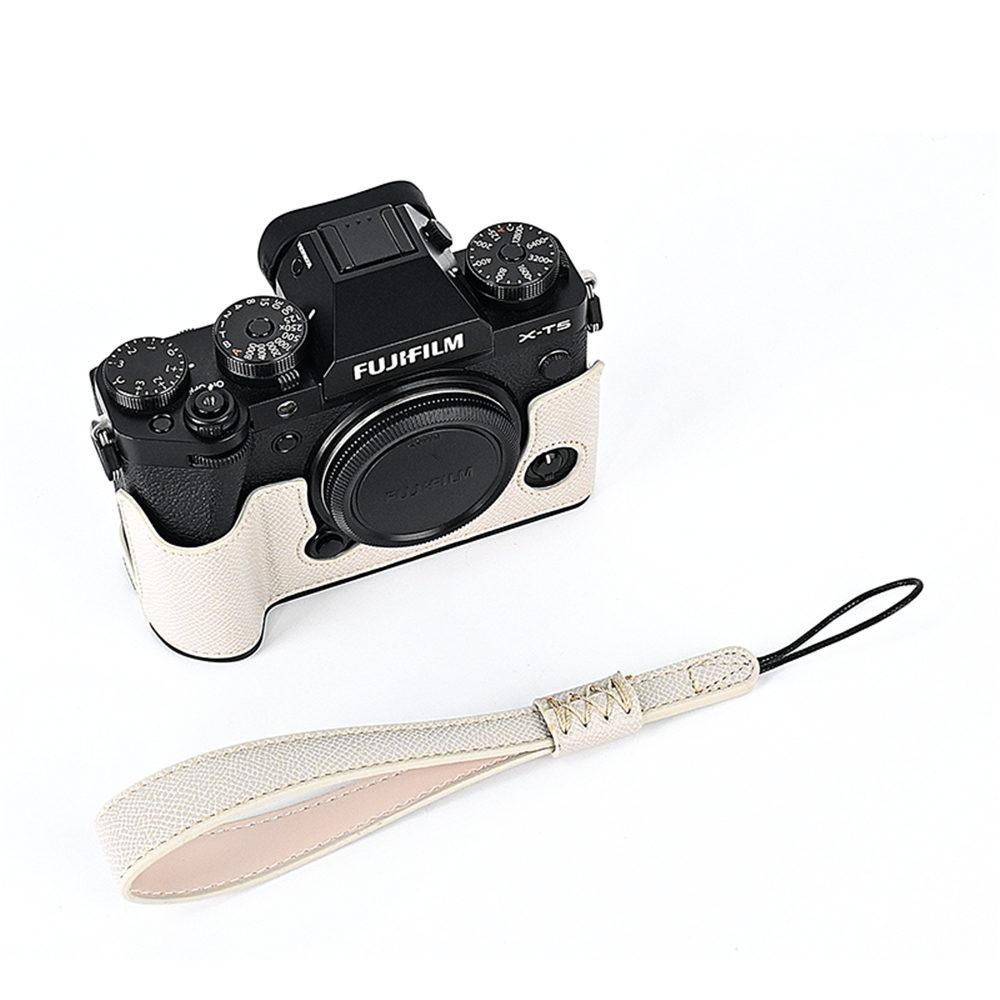 

XT5 Palm Print PU Leather Camera Half Case for Fujifilm XT5 Fuji X-T5 Bottom Opening Cover With Strap сірий