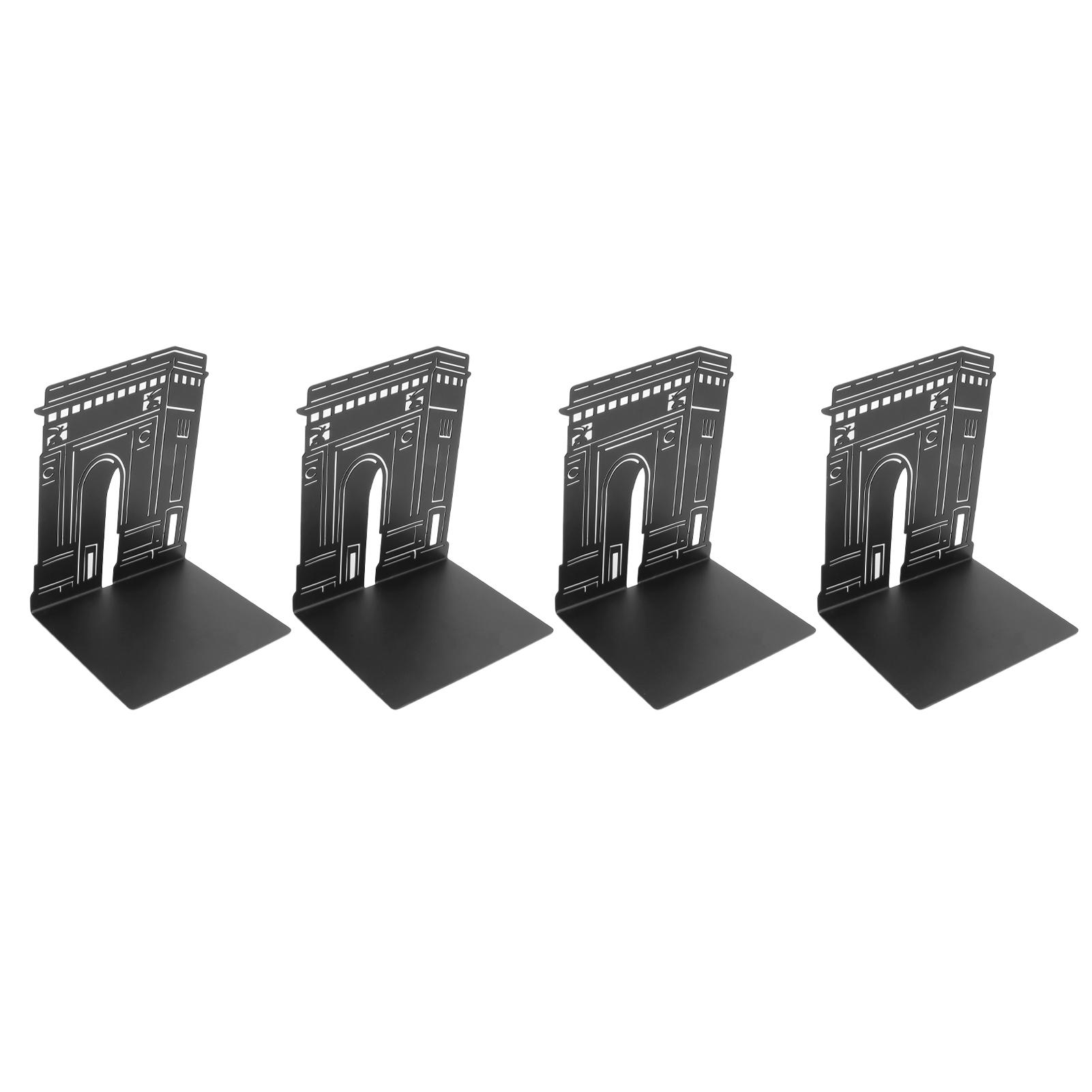 

4 Pcs Metal Bookends Anti Slip Exquisite Unique Design Black Portable Decorative Bookends Desktop Book Ends Triumphal