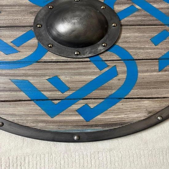 Viking Wooden Shield Wall Decor Norse Rune Round Shield Medieval Scandinavian Home Décor Rustic Warrior Shield 60.96 cm