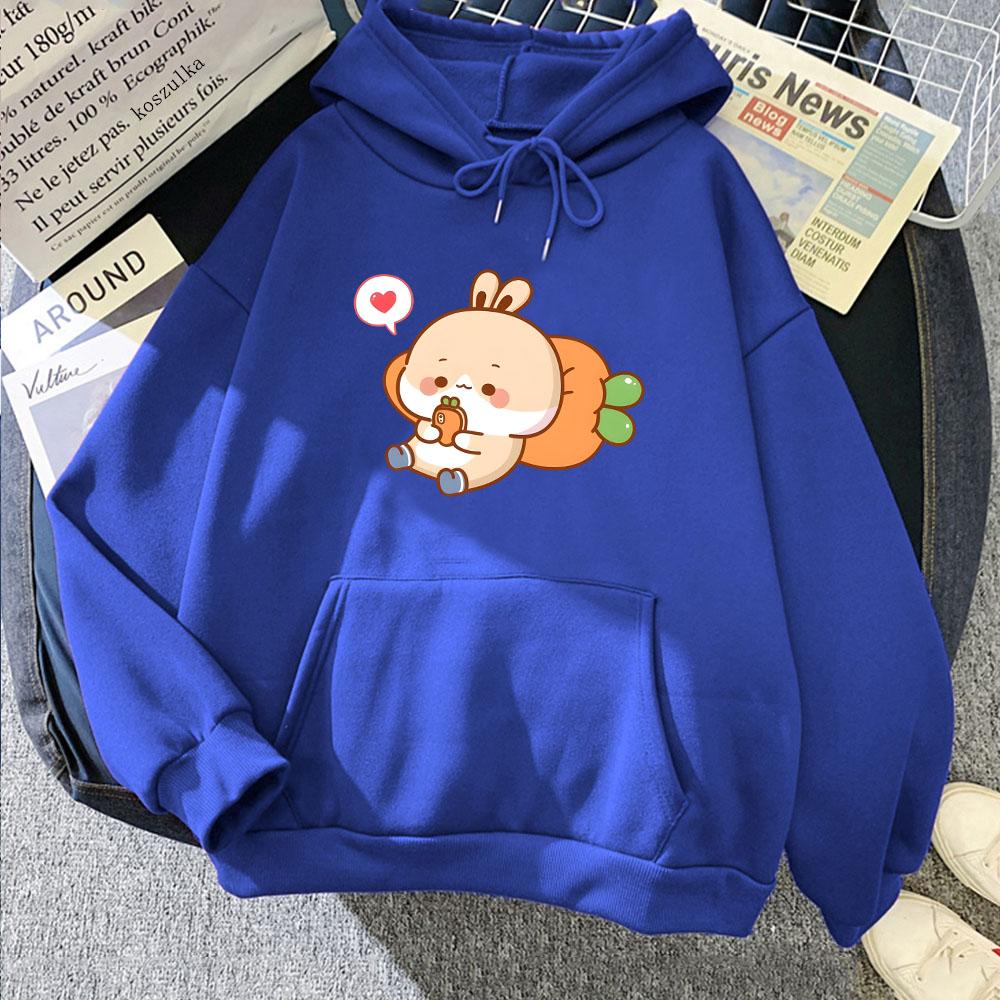 Rabbit Eating Carrot Printed Hoodies Sudaderas Winter Cartoon Graphic Print Sweatshirt with Pocket Women Men Clothing  Moletom