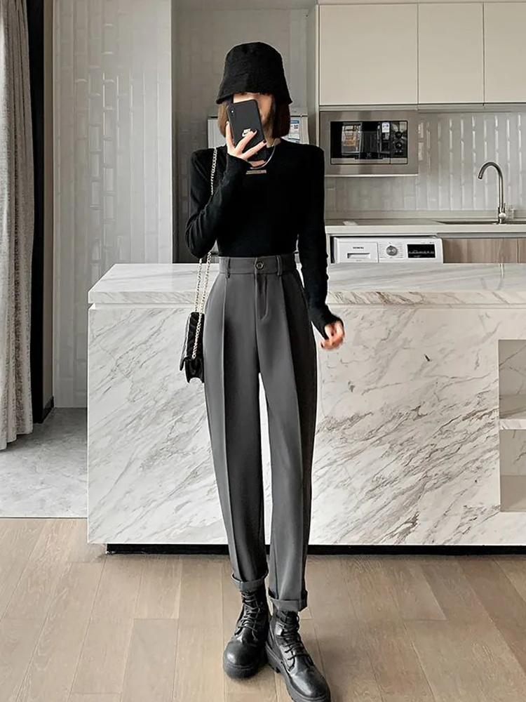 Dame Mote Rette Dressbukser Høy midje Kontorklær Elegant Formell Blyantbukse Damer Koreansk Allsidig Baggy Bukse