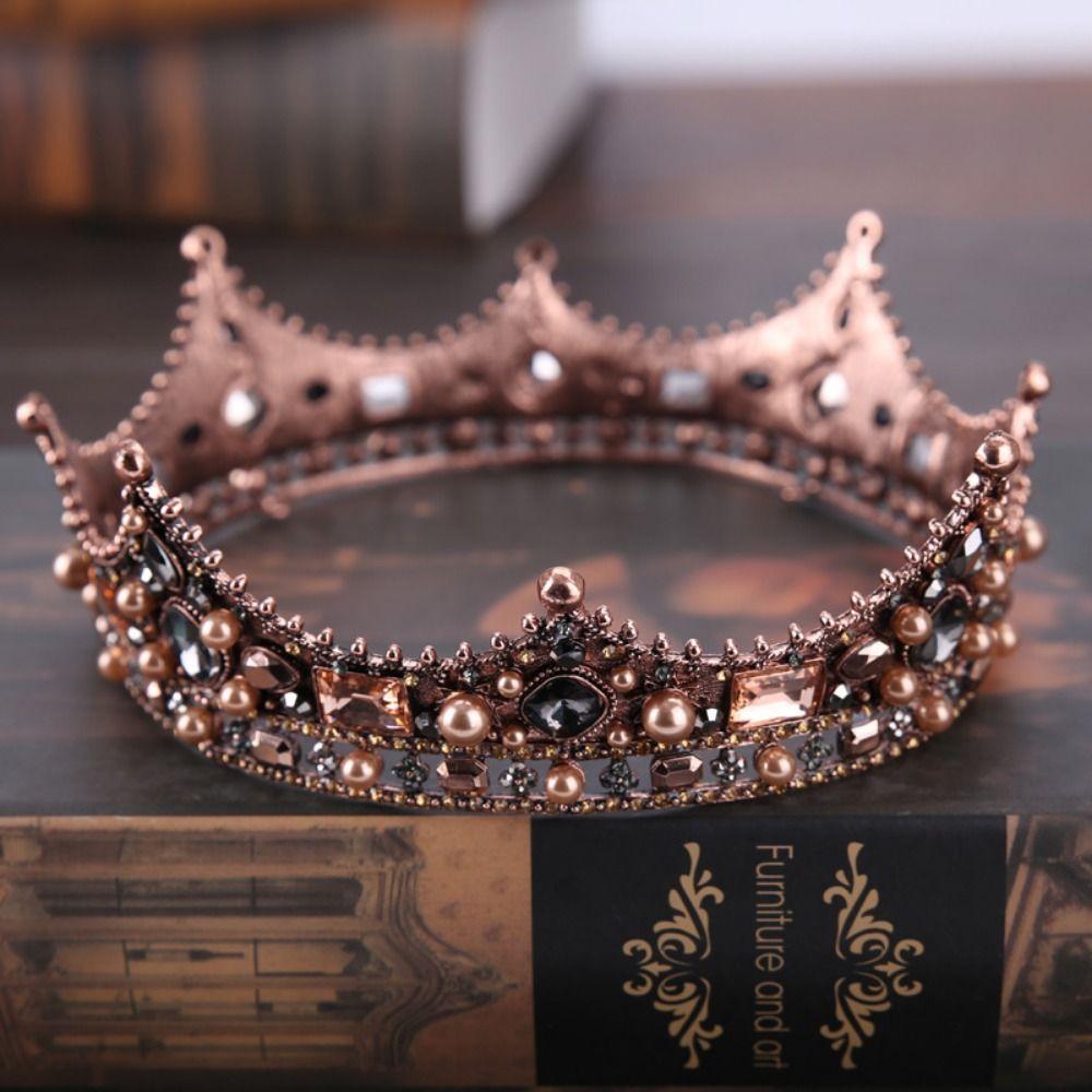 Rhinestone Bridal Tiara Crown Round Shape Wedding Hair Jewelry Vintage Baroque Crown  Costume Party