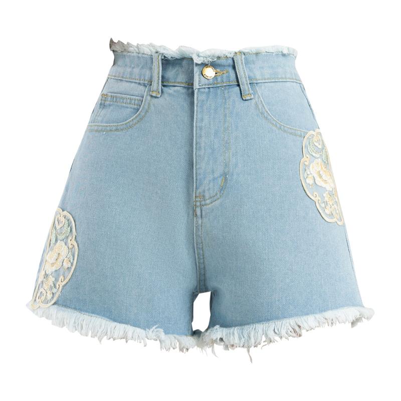 Summer New Denim Shorts New Chinese Style National Style High Waist Women's Personalized Embroidered National Trend A-line Hot Pants