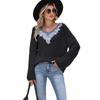 A Loose and Casual Women's Top with Sequined Embroidery, Lace Collar and V-neck Pullover