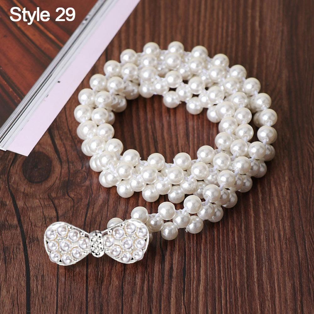 Ladies' Elastic Rhinestone Waist Chain Thin Drawstring Belt Fashion Pearl Waist Belt  For Women
