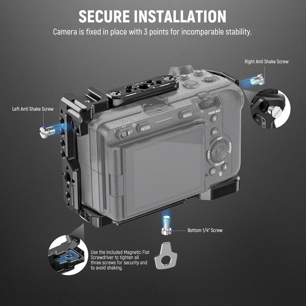 NEEWER CA011 Camera Cage for Sony FX3 FX30 with HDMI Cable Clamp NATO Rail ARRI Positioning Holes 1/4 3/8 Screws XLR Handle Compatible