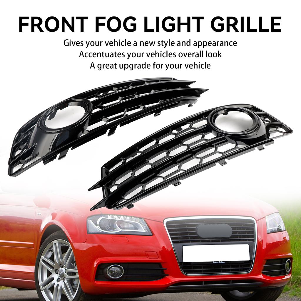 Honeycomb Front Bumper Fog Light Grill Cover 8P0807682 8P0807681 Fit for A3 8P S-Line 2009-2012