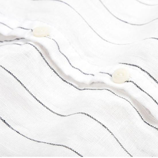 Męska koszulka z krótkim rękawem w paski z dekoltem w serek, stójką, casualowy T-shirt, odzież męska