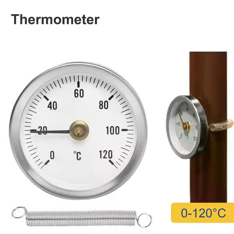 Termometro a pinza in acciaio inossidabile per tubi 0-120℃ Molla riscaldante su tubo 63mm Strumento industriale Indicatore temperatura metallica a molla