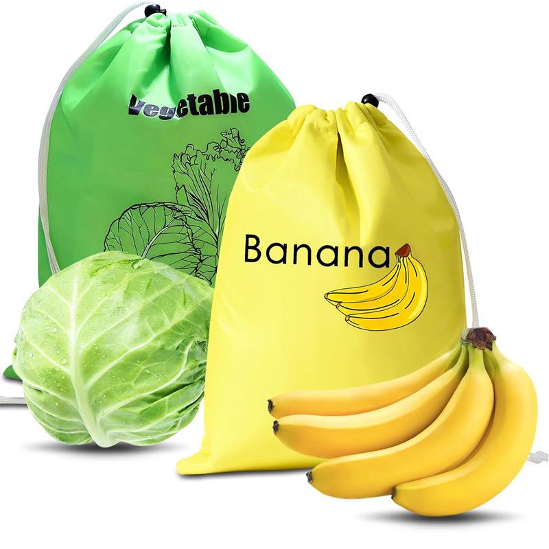 2Pcs Reusable Cotton Vegetable and Fruit Storage Bags Eco Friendly Drawstring Produce Fresh Keeping Pouches for Kitchen Refrigerator Freezer