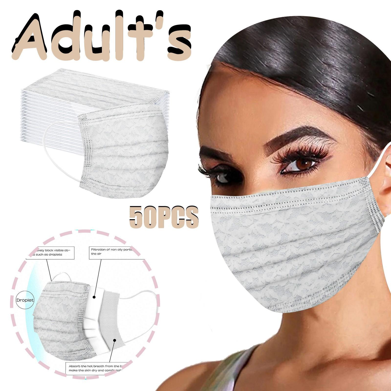 

Unisex Women Man Lace Print Disposable Face Mask 3Ply Ear Loop Anti-PM2.5 Mask белый