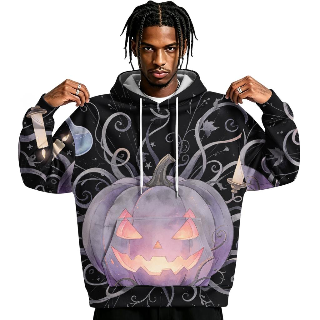Men's Halloween Print Hoodie Long Sleeve Pullover Sweatshirt Casual Top