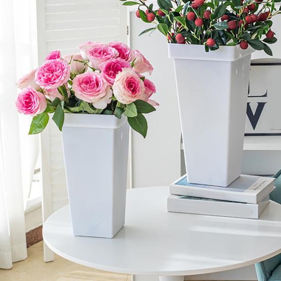 Tall Flower Bucket Modern Plastic Vase Elegant Square Bucket for Cut Flowers Floral Arrangement Home Wedding Party Table Centerpiece