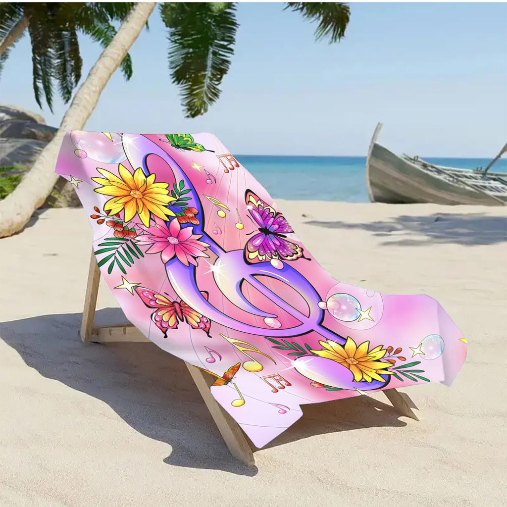 1Pc Dreamy Note Flower Butterfly Beach Towel Girl'S Sweet Style Quick-Drying Absorbent Vacation Swimming Bath Towel