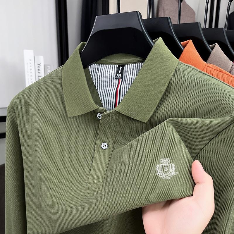 100% Pure Cotton Men'S Long Sleeved Polo Shirt High-End Designer Brand Embroidered T-Shirt 2025 Autumn New Casual Breathable Top
