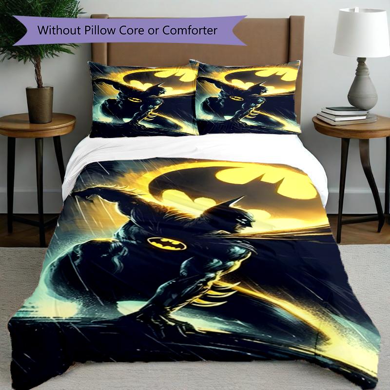 3pcs Duvet Cover Set (1*Duvet Cover + 2*Pillowcase, Without Core),Batman Print Bedding Set, Bedroom Decor, All‑Season, Birthday Gift