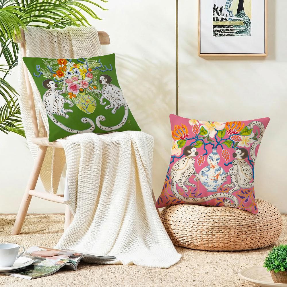 Paige Gemmel MonkeyS Cushion Cover Breathable and skinfriendly linen pillowcase square removable and washable cushion