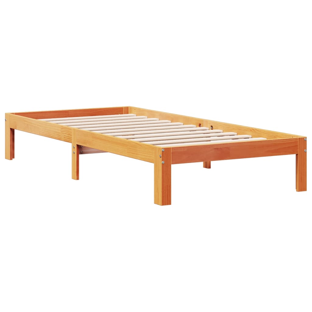 Solid Wood Bed with Shelf without Mattress Wax Brown 75 x 190 cm
