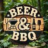 Round Barbecue Metal Wall Art - Rustic Iron Grill Decor - Holiday Tin Sign Ornament