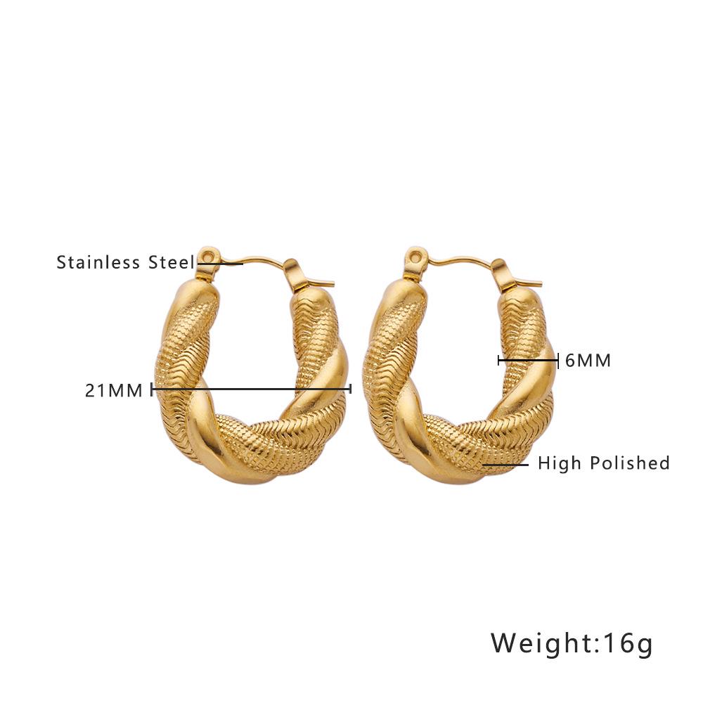 European Retro Simple Titanium Steel Twisted Braid Ear Cuff and Stud Earring for Women