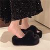 Large Size Thick Bottom Heightened One-word Fluffy Slippers for Women's Outer Wear Fleece Non-slip Versatile 2025 Spring and Autumn New Cotton Mop