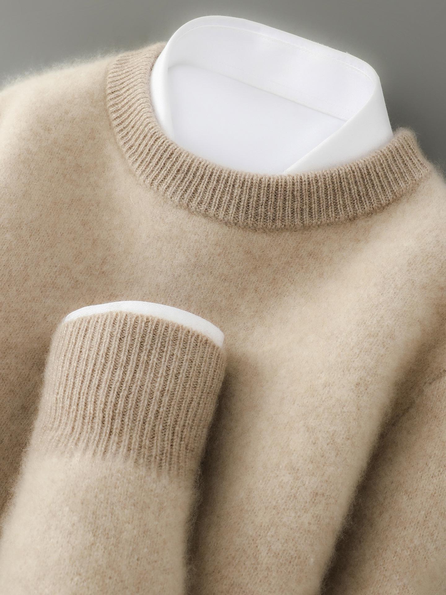 

Men s Minimalist Color Block Wool Sweater - Thick, Warm, Round Neck Knitwear for Autumn/Winter XL