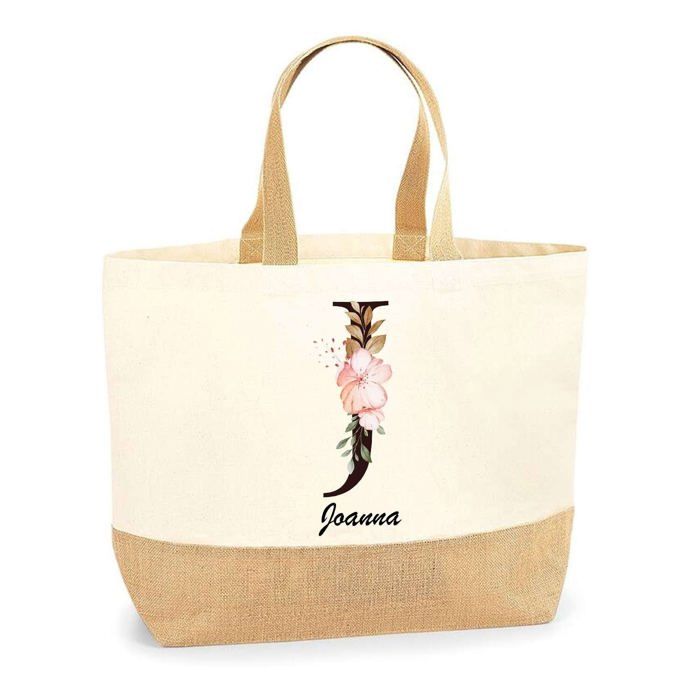 Cabas de Plage - PLANETEE - Joanna Lettre Fleur - Jute naturel - Multicolore - Grande capacité