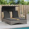 VidaXL Double Sun Lounger with Canopy and Cushions Grey Braided Resin, Sunbed, Reclining Lounger, Bed of 365622