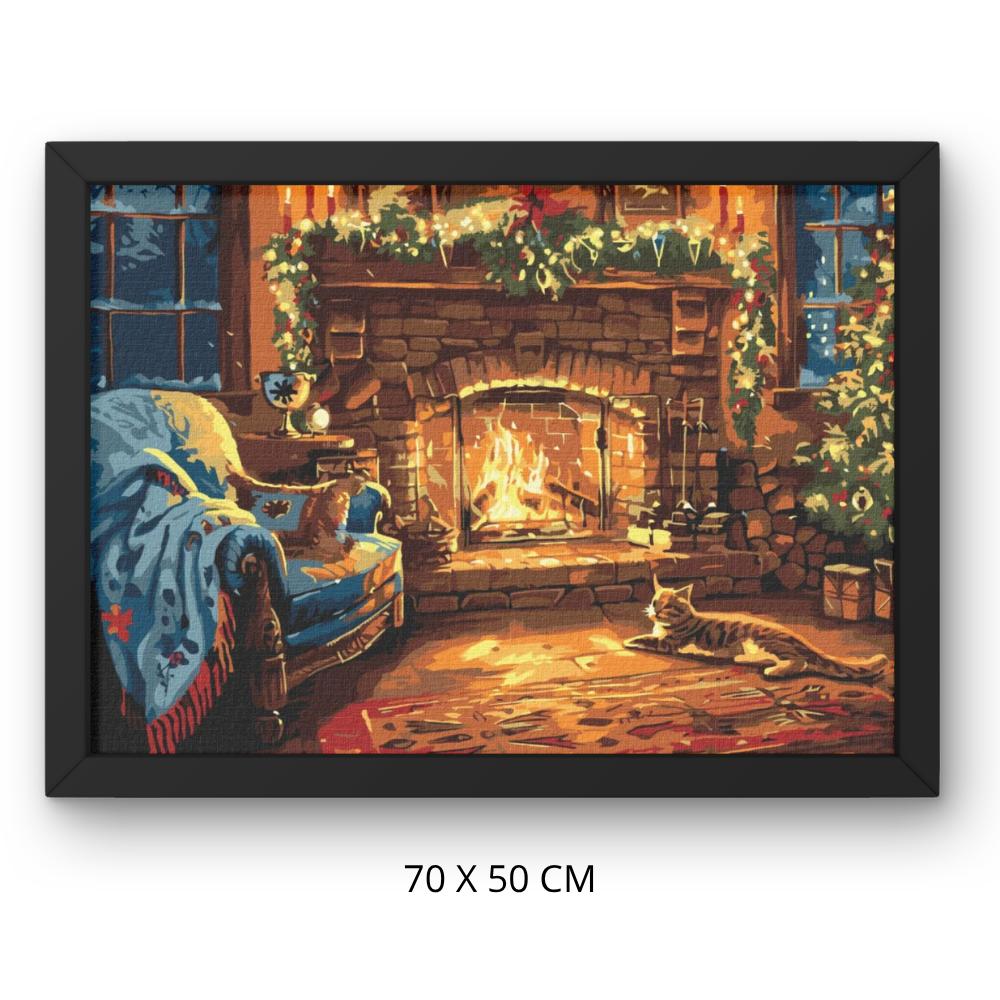 Obraz Do Malowania Po Numerach Z Ramą Świąteczny Kominek 70X50 Cm