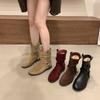 Retro Niche Red Mid-tube Martin Boots Women's Boots 2025 New Autumn Single Boots Western Fashion Stacked Short Boots